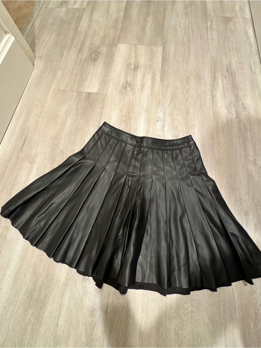 Topshop Black Faux Leather Pleated Skater Skirt